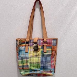Dooney and Bourke tote bag mini in a patch like pattern. Multi colored.